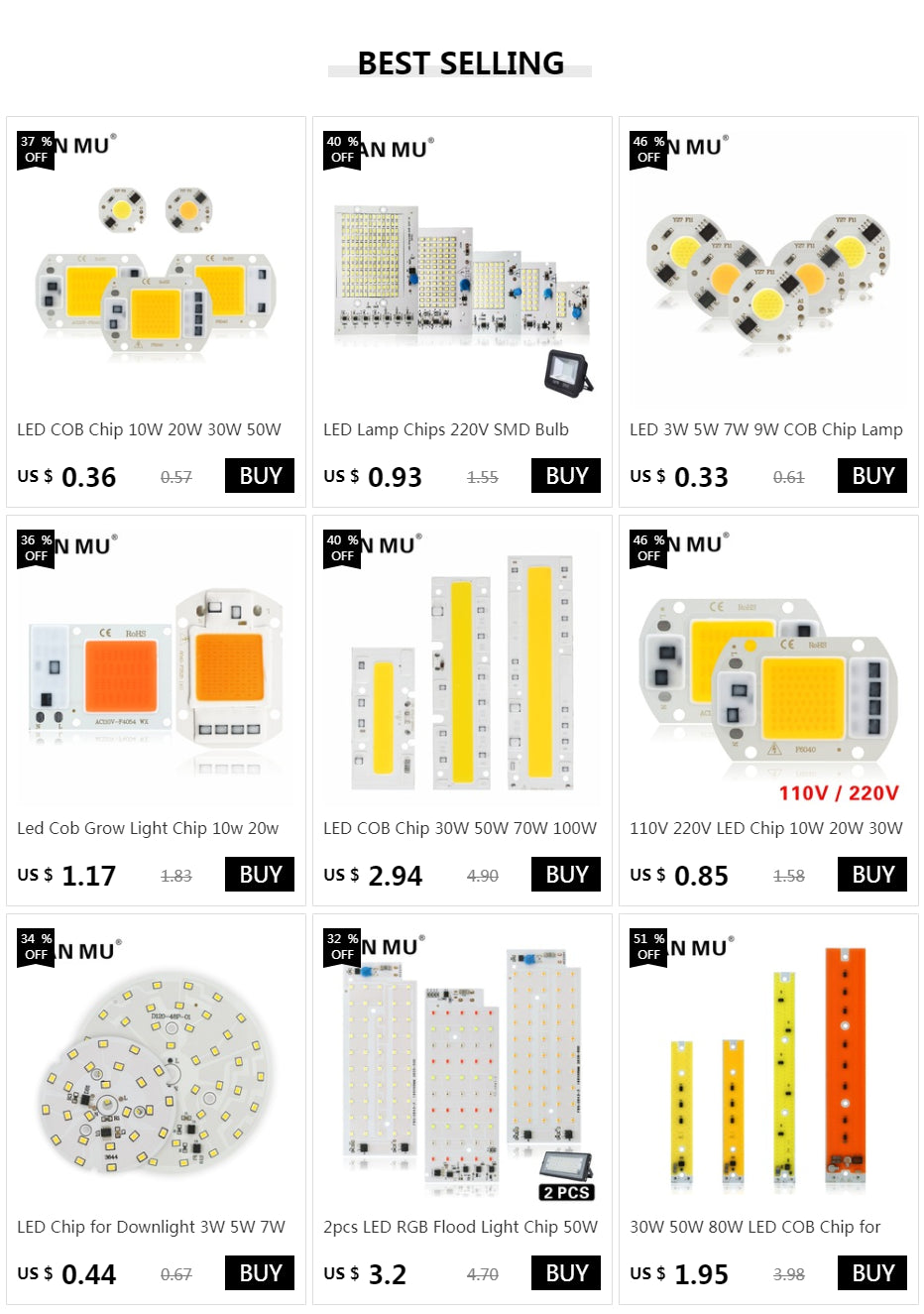 Hydroponice 10W 20W 30W 50W Cob Led Grow Light Chip AC 110V 220V Full Spectrum For Indoor Plant Seedling Grow and Flower