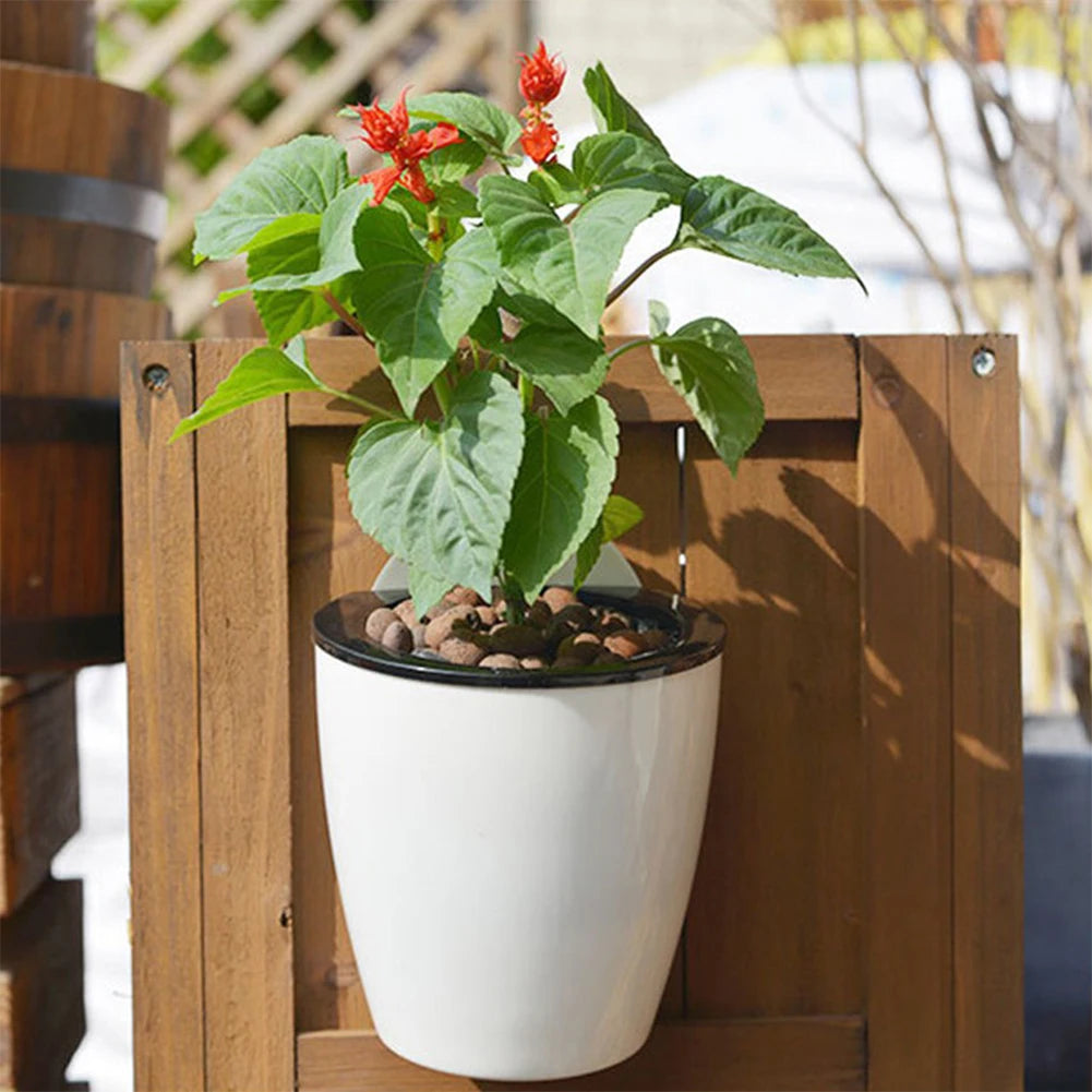 Wall-Mounted Flower Pot Automatic Water-Absorbing Plastic Soil Or Hydroponics System Pot For Wall Balcony Flower Pot Holder